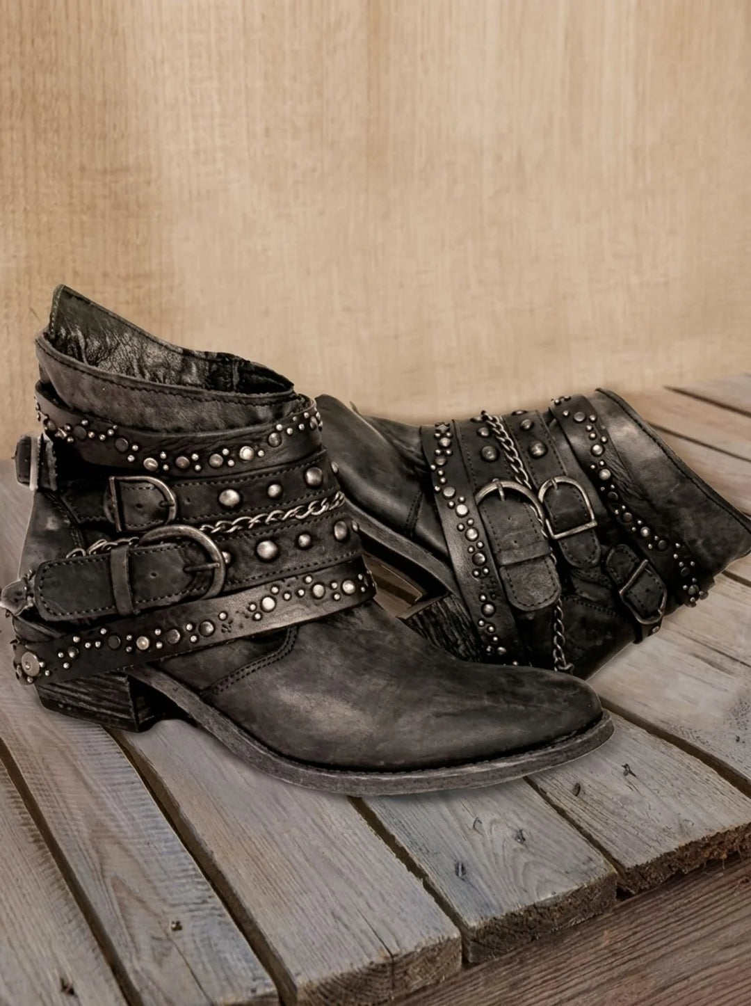 Orthopädische Damen Western Stiefeletten mit Arch Support und Schnallenriemen im Vintage Stil 8