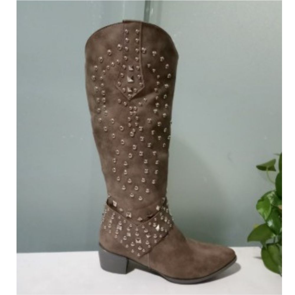 Damen Western-Cowboy-Stiefel mit Nieten und Orthopädischer Fußbettunterstützung für Frühling