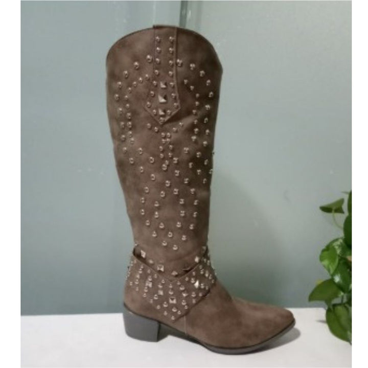Damen Western-Cowboy-Stiefel mit Nieten und Orthopädischer Fußbettunterstützung für Frühling