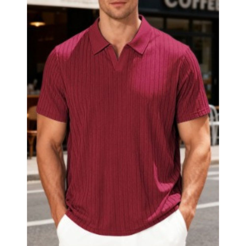 Herren Strick Poloshirt mit Rippstruktur und Geradem Schnitt für Alltag und Freizeit