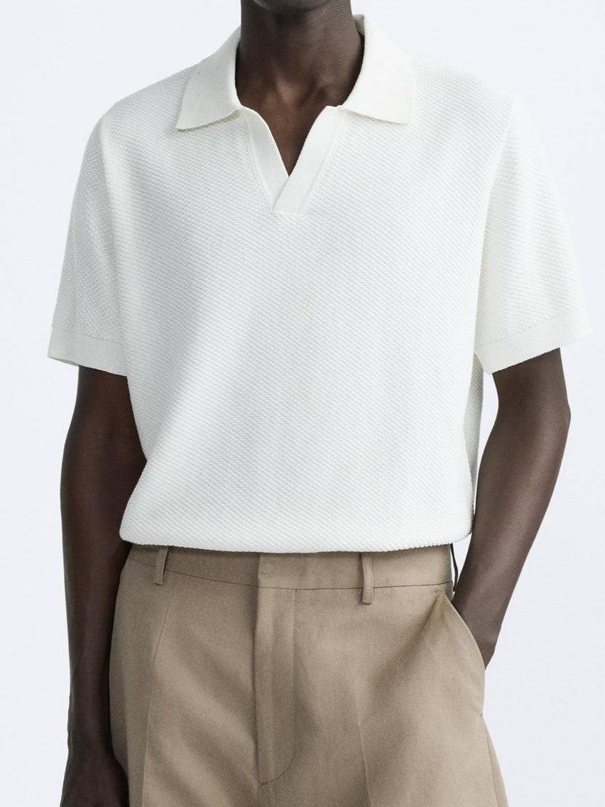 Poloshirt Herren Weiß Klassisches Strick-Design Für Freizeitlook Sommer Eleganz 1