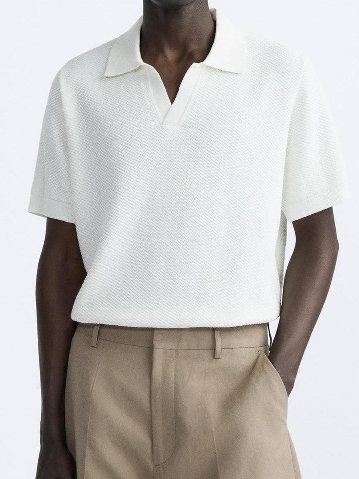 Poloshirt Herren Weiß Klassisches Strick-Design Für Freizeitlook Sommer Eleganz 1