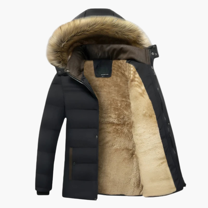 Robuste Herren Winterjacke mit Kapuze und wärmendem Fellfutter für kalte Tage 0