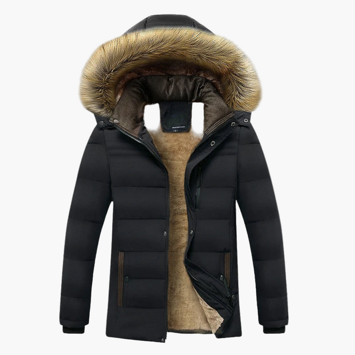Robuste Herren Winterjacke mit Kapuze und wärmendem Fellfutter für kalte Tage 1