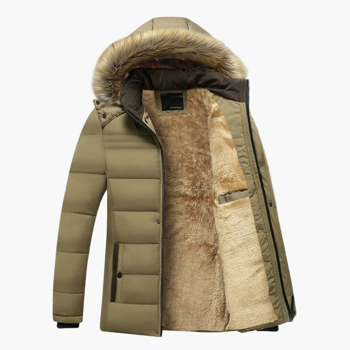 Robuste Herren Winterjacke mit Kapuze und wärmendem Fellfutter für kalte Tage 3