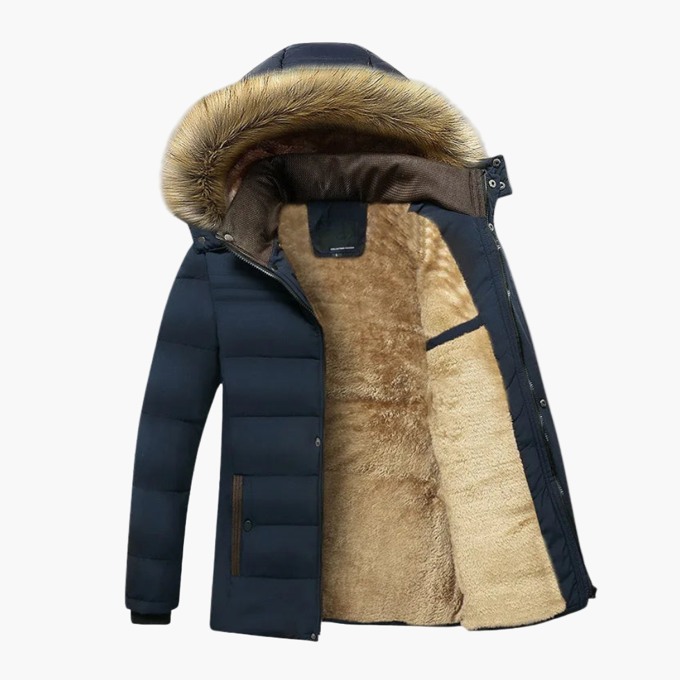 Robuste Herren Winterjacke mit Kapuze und wärmendem Fellfutter für kalte Tage 6