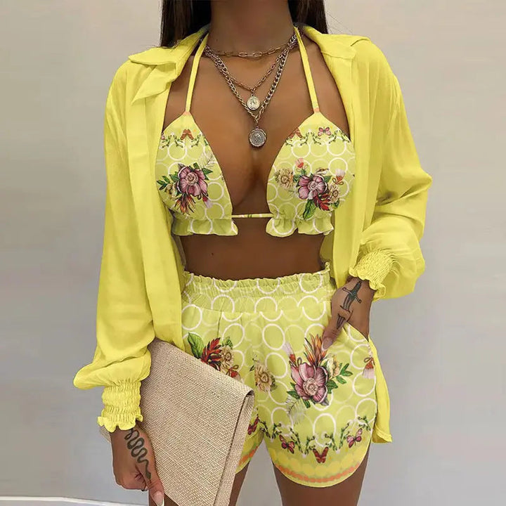 Sommer Set Damen – Dreiteiliges Outfit Mit Tropischem Print Für Strand Und Pool 13