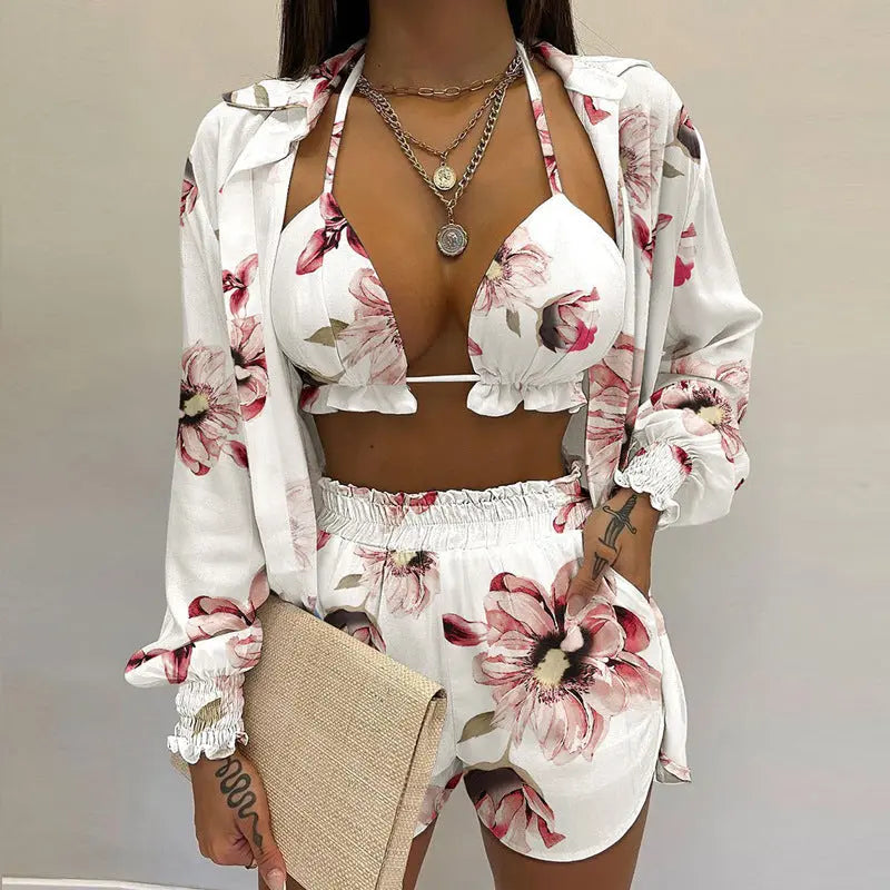 Sommer Set Damen – Dreiteiliges Outfit Mit Tropischem Print Für Strand Und Pool 2