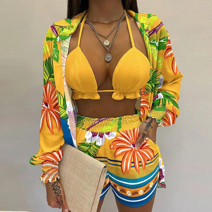 Sommer Set Damen – Dreiteiliges Outfit Mit Tropischem Print Für Strand Und Pool 3