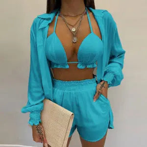 Sommer Set Damen – Dreiteiliges Outfit Mit Tropischem Print Für Strand Und Pool 8