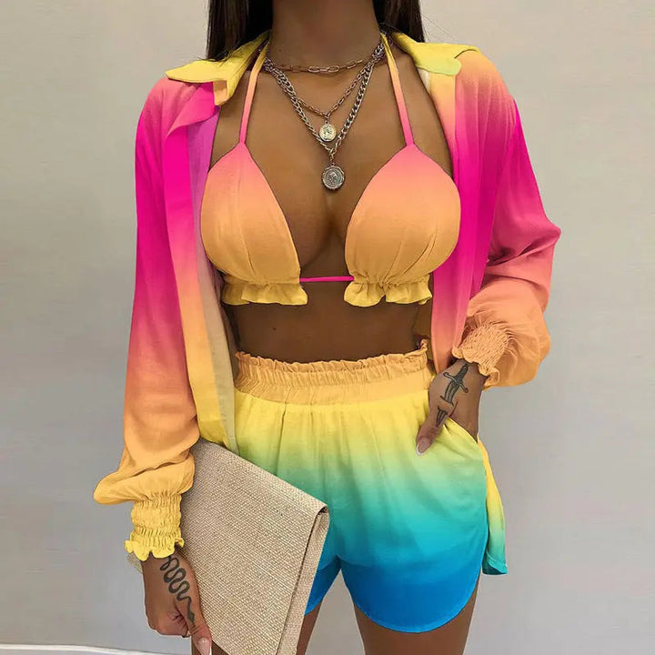 Sommer Set Damen – Dreiteiliges Outfit Mit Tropischem Print Für Strand Und Pool 9