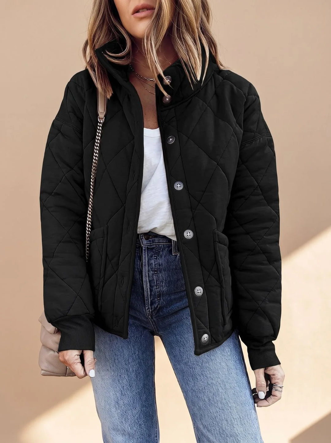 Sophie | Damen Gesteppte Übergangsjacke mit Stehkragen Knopfleiste 0