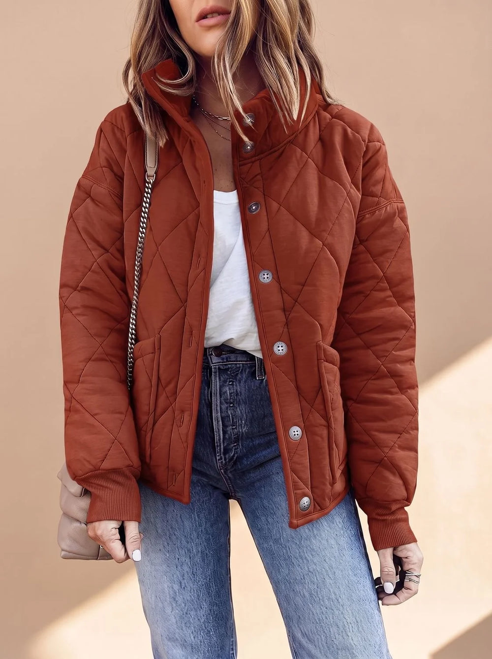 Sophie | Damen Gesteppte Übergangsjacke mit Stehkragen Knopfleiste 1