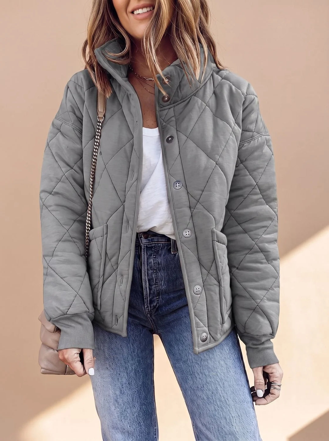 Sophie | Damen Gesteppte Übergangsjacke mit Stehkragen Knopfleiste 3