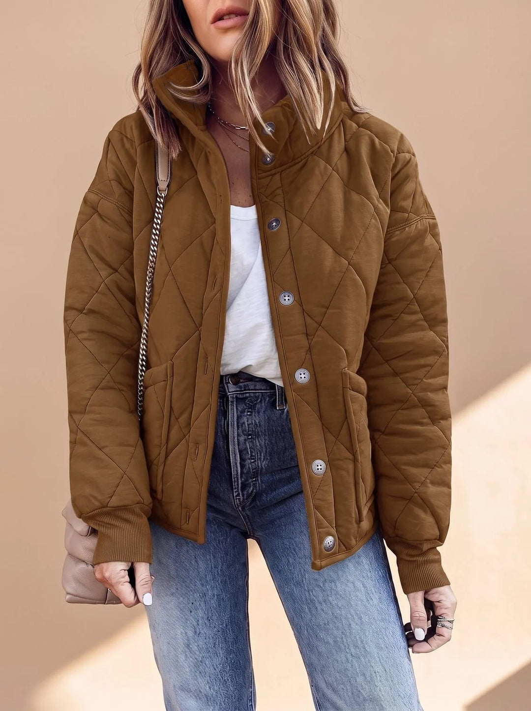 Sophie | Damen Gesteppte Übergangsjacke mit Stehkragen Knopfleiste 6