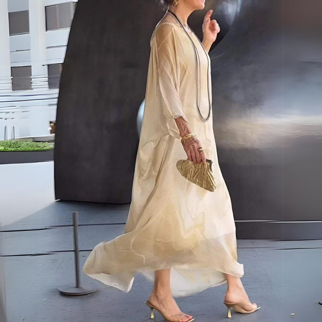 Sophie | Damen Langarm Maxikleid Fließendes Rundhals Abendkleid 3