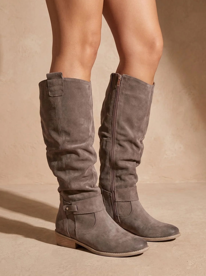 Stiefel Damen Schwarz mit Orthopädischer Arch Support – Kniehohe Schlupfstiefel im Slouch-Stil und Spitz zulaufender Zehenform 2