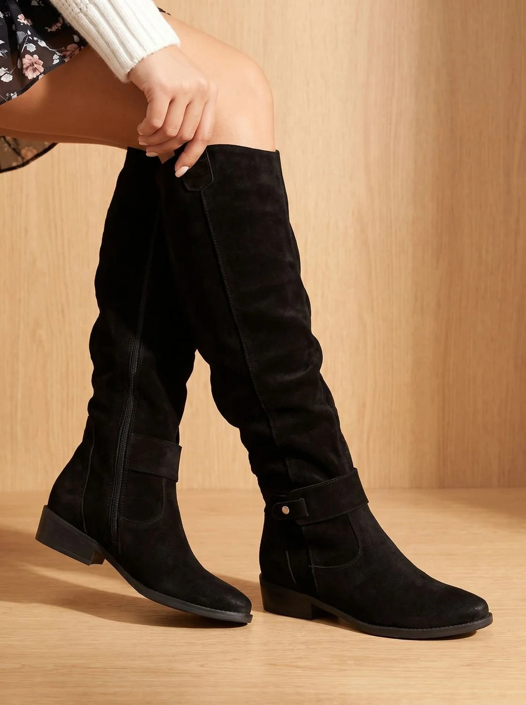 Stiefel Damen Schwarz mit Orthopädischer Arch Support – Kniehohe Schlupfstiefel im Slouch-Stil und Spitz zulaufender Zehenform 5