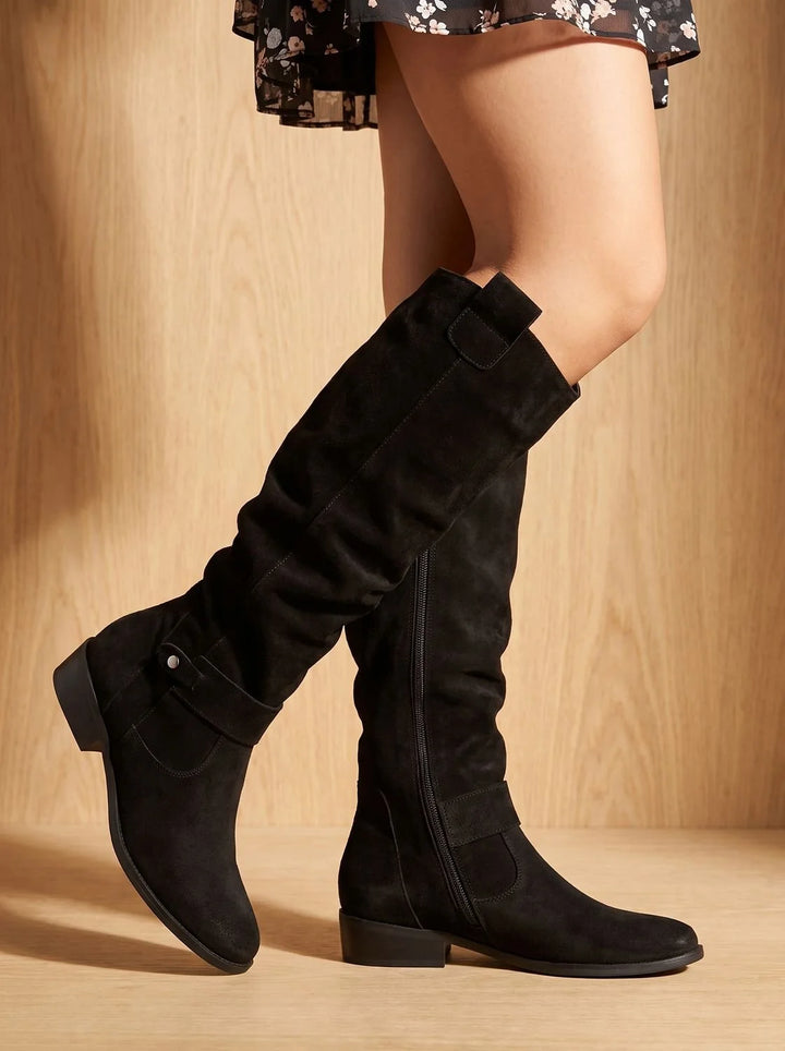 Stiefel Damen Schwarz mit Orthopädischer Arch Support – Kniehohe Schlupfstiefel im Slouch-Stil und Spitz zulaufender Zehenform 6