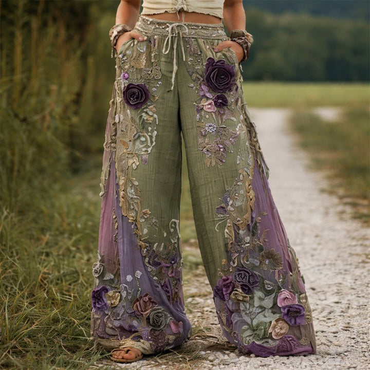 Stoffhose Damen Mit Weitem Bein & Floraler Stickerei – Elegante Hosen Damen Für Sommerlooks 3
