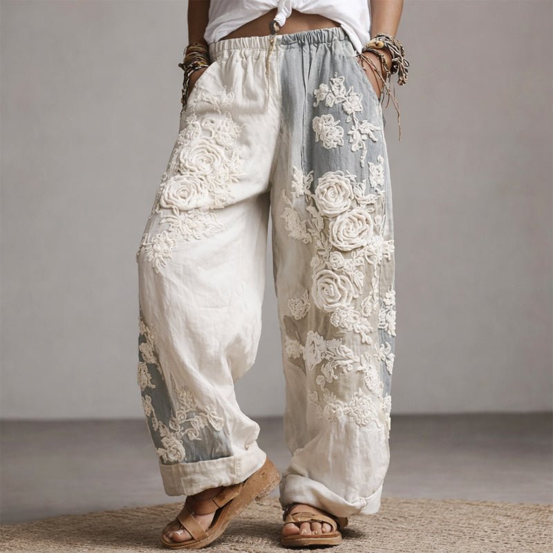 Stoffhose Damen Mit Weitem Bein & Floraler Stickerei – Elegante Hosen Damen Für Sommerlooks 4