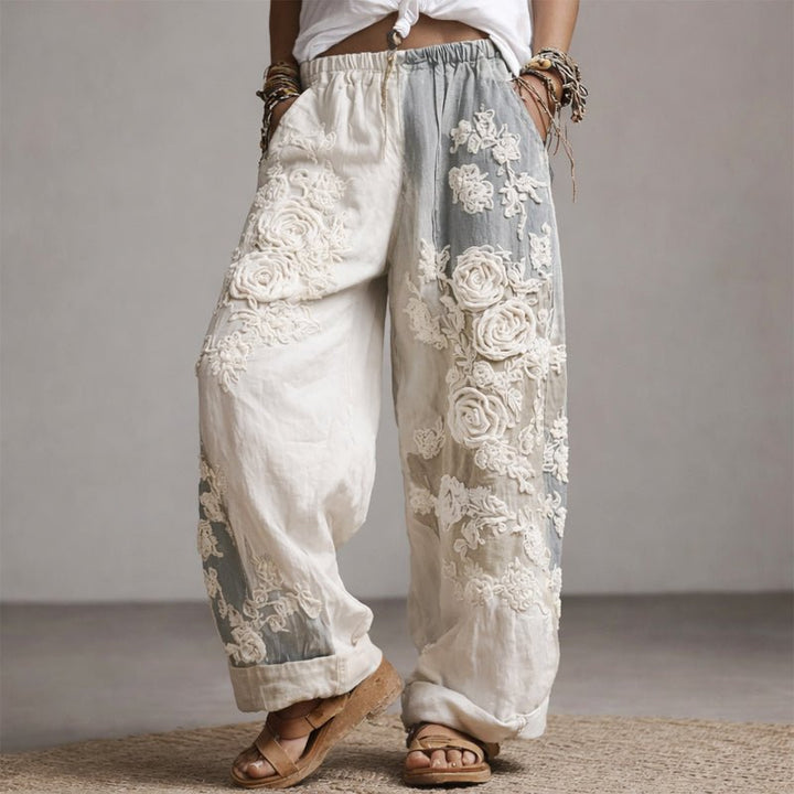 Stoffhose Damen Mit Weitem Bein & Floraler Stickerei – Elegante Hosen Damen Für Sommerlooks 4