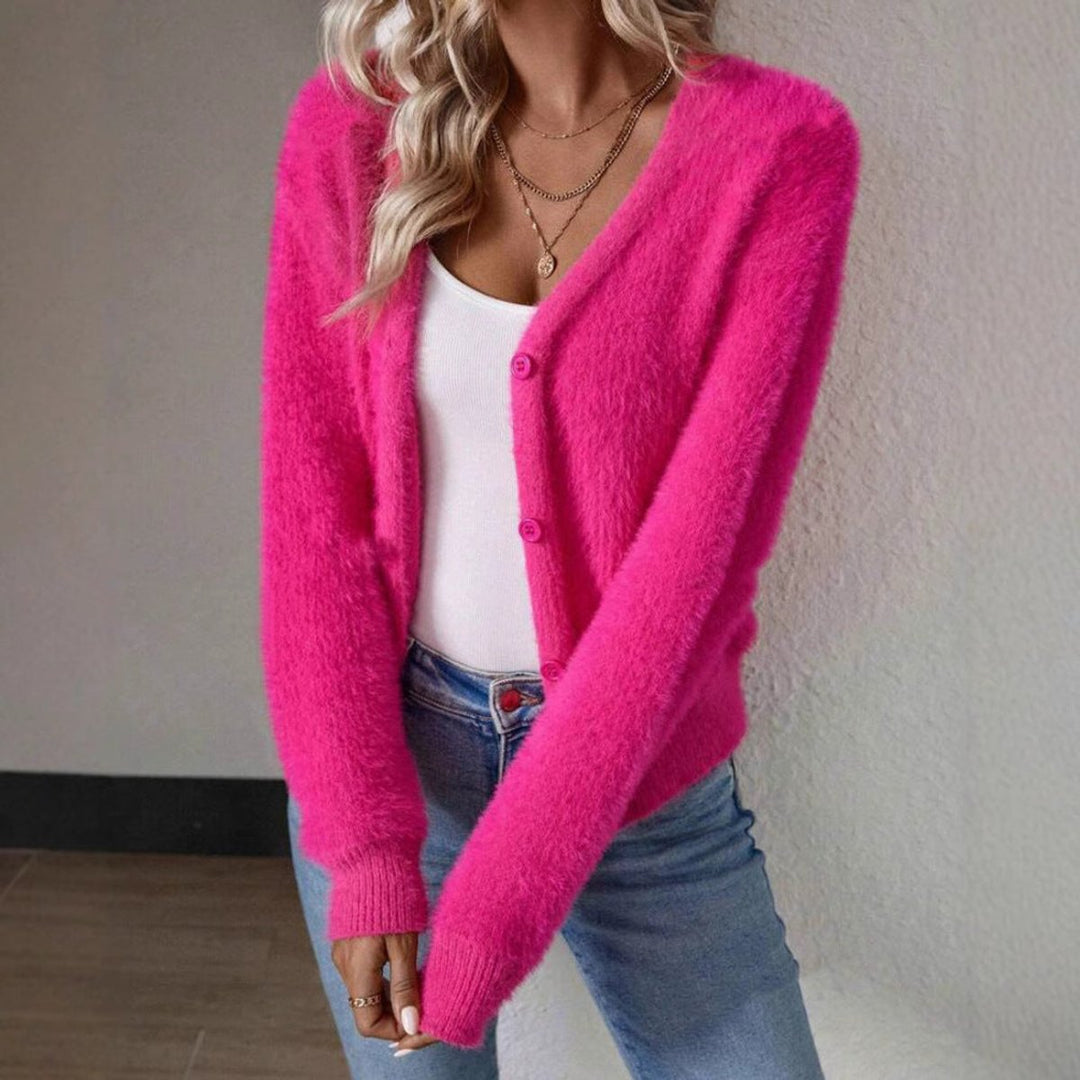 Strickjacke Damen V-Ausschnitt Cardigan für eleganten Alltagslook – Flauschiger, vielseitig kombinierbarer Cardigan 4
