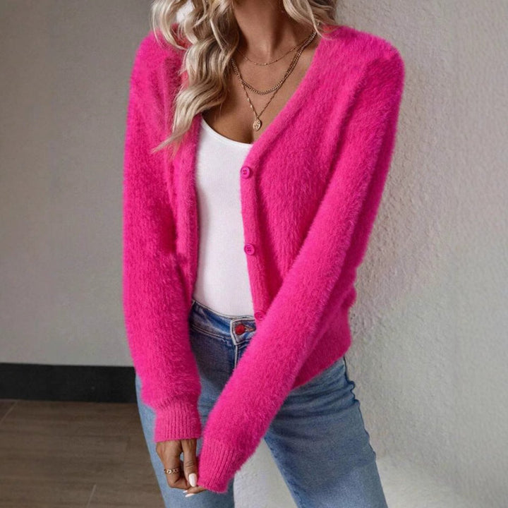 Strickjacke Damen V-Ausschnitt Cardigan für eleganten Alltagslook – Flauschiger, vielseitig kombinierbarer Cardigan 4
