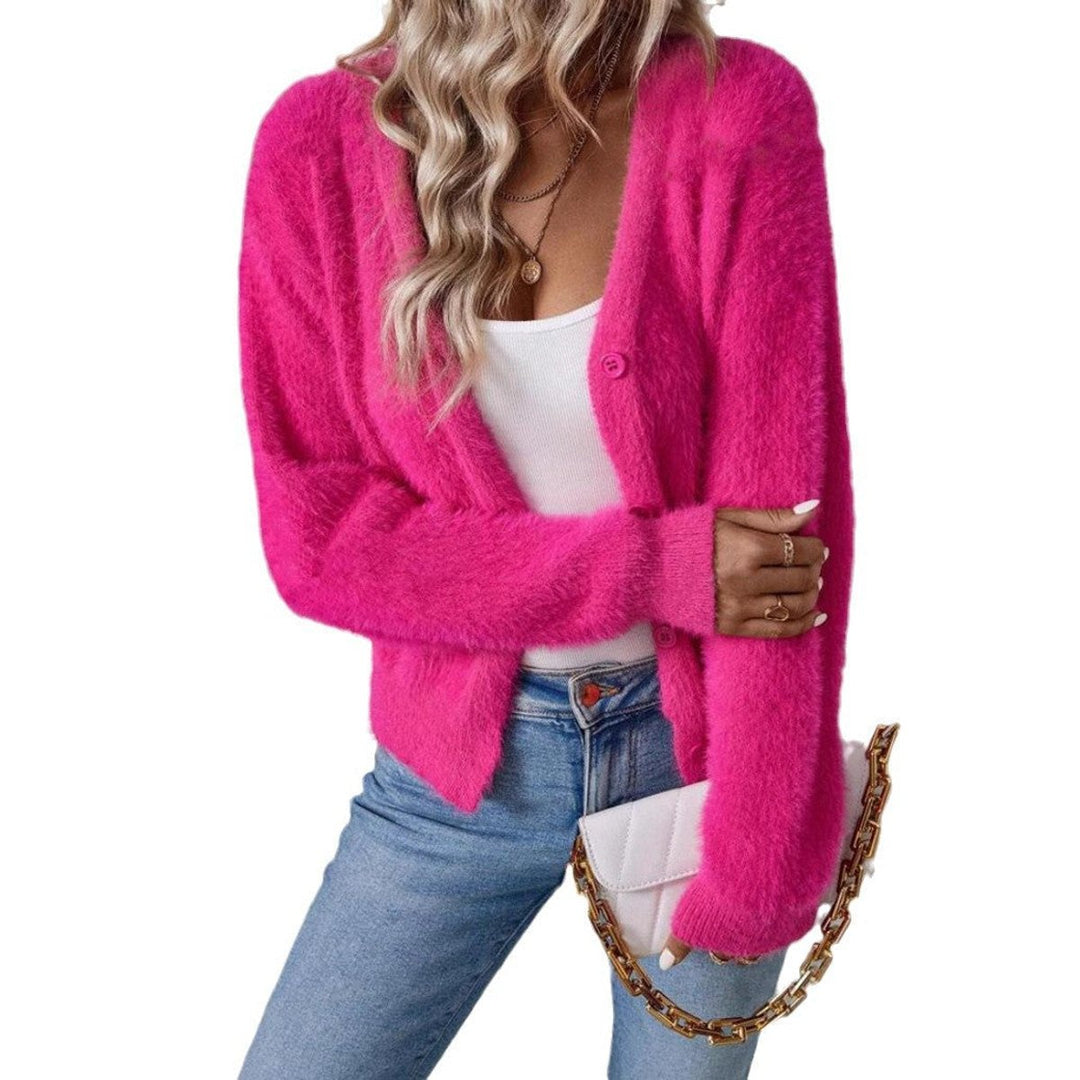 Strickjacke Damen V-Ausschnitt Cardigan für eleganten Alltagslook – Flauschiger, vielseitig kombinierbarer Cardigan 6