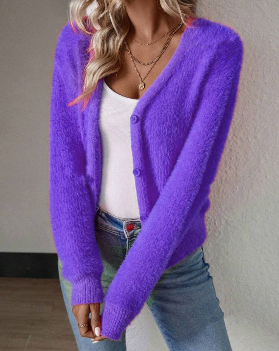 Strickjacke Damen V-Ausschnitt Cardigan für eleganten Alltagslook – Flauschiger, vielseitig kombinierbarer Cardigan 8