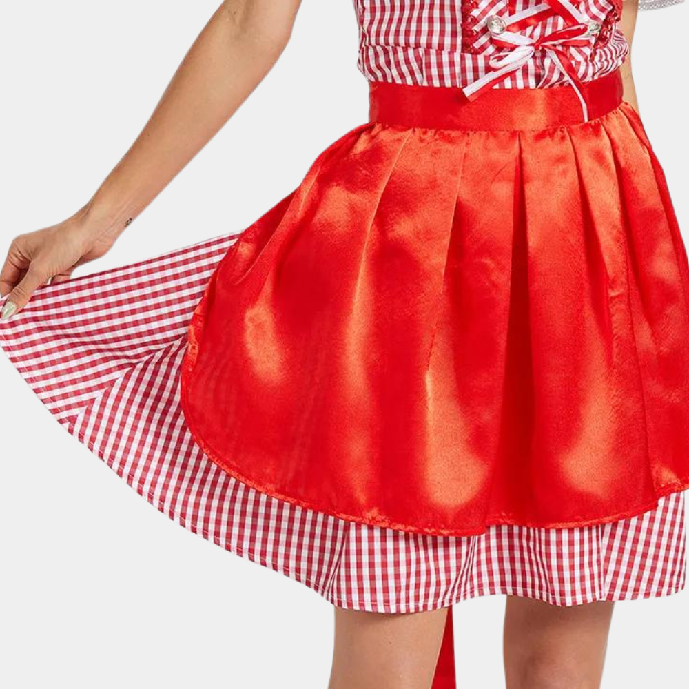 Traditionelles Dirndlkleid mit Karomuster und Satinbandschürze für Damen 5