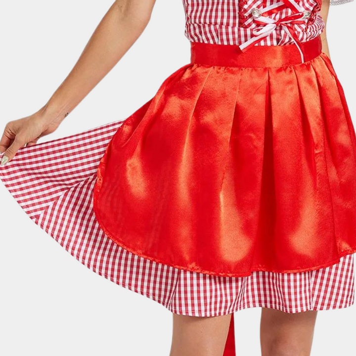 Traditionelles Dirndlkleid mit Karomuster und Satinbandschürze für Damen 5