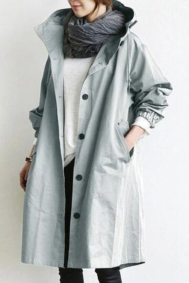Übergroßer Damen Trenchcoat Wasserabweisend mit Knopfleiste und Stehkragen 2