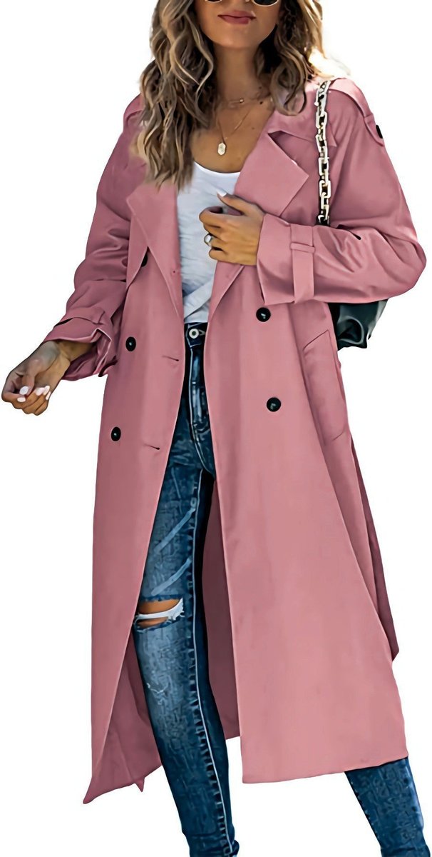 Übergroßer Zweireihiger Langer Damen Trenchcoat mit Taillengürtel Elegant 10