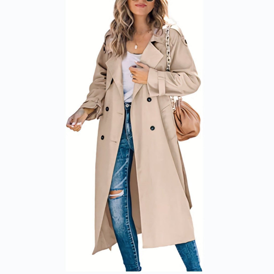 Übergroßer Zweireihiger Langer Damen Trenchcoat mit Taillengürtel Elegant 12