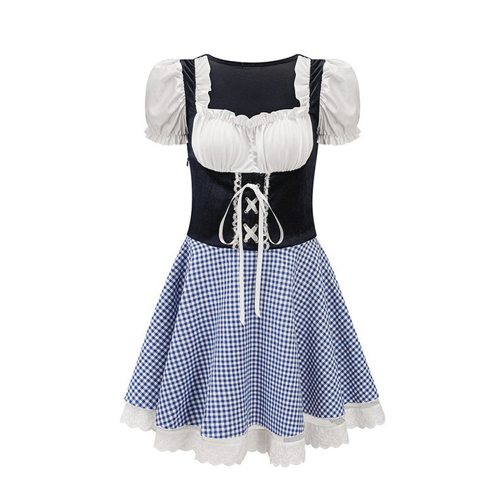 Kurzes Dirndlkleid mit Karomuster und Spitzenapplikation für Damen Festliche Trachtenmode