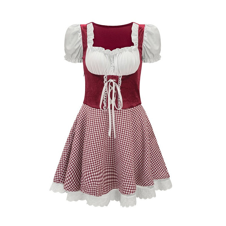 Kurzes Dirndlkleid mit Karomuster und Spitzenapplikation für Damen Festliche Trachtenmode