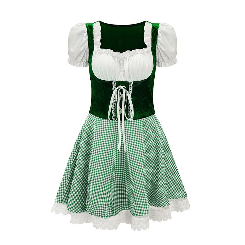 Kurzes Dirndlkleid mit Karomuster und Spitzenapplikation für Damen Festliche Trachtenmode