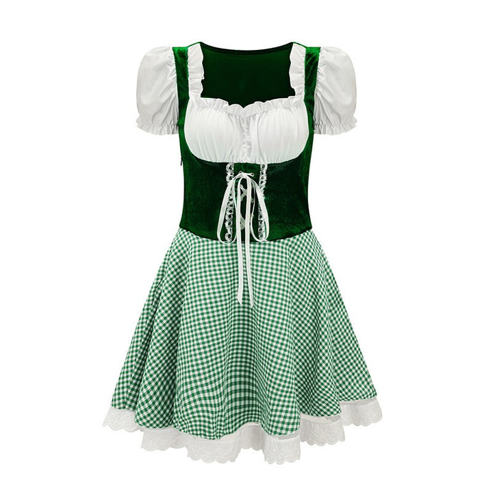 Kurzes Dirndlkleid mit Karomuster und Spitzenapplikation für Damen Festliche Trachtenmode