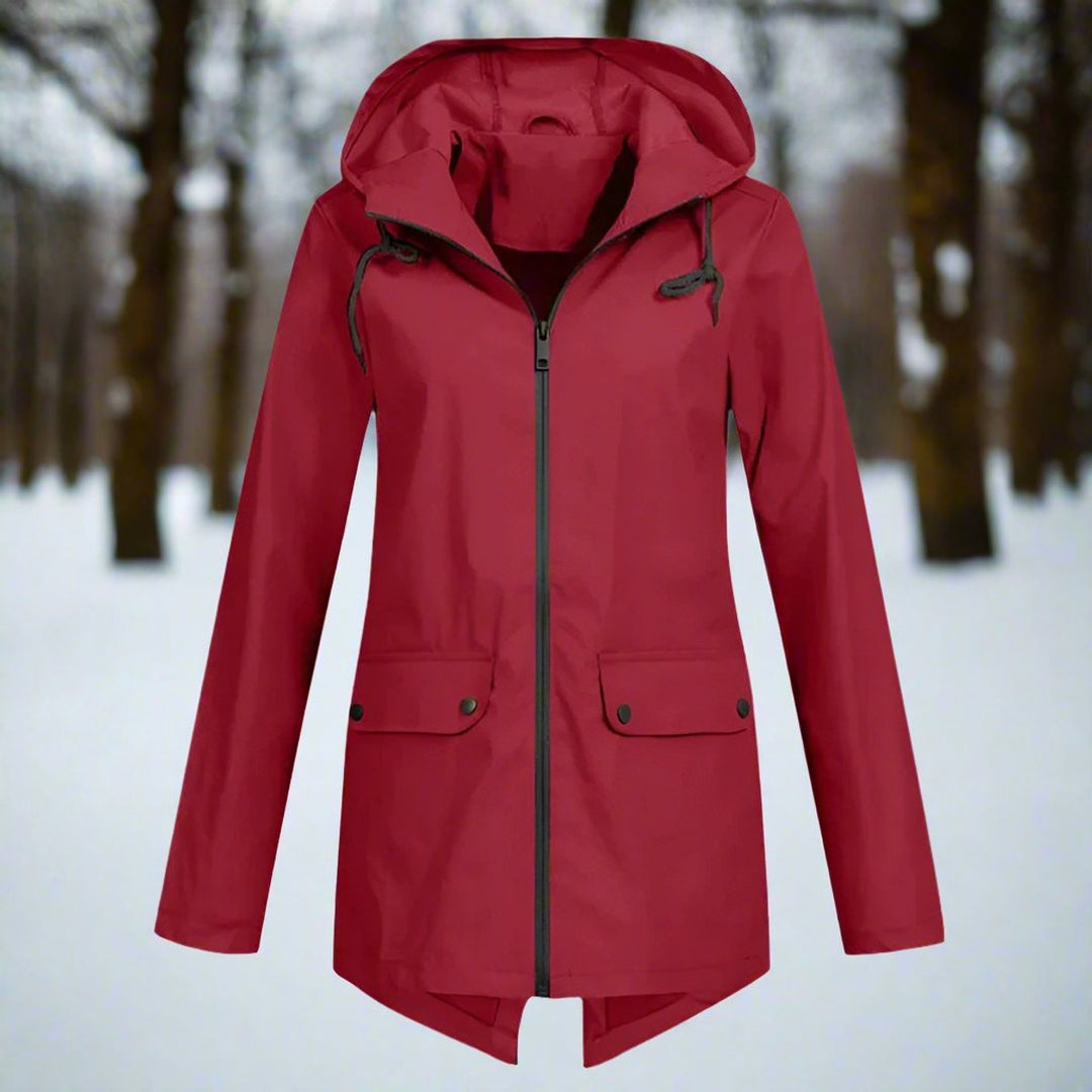 Wasserdichte Damen-Regenjacke mit Kapuze und langem Schnitt für optimalen Schutz 11