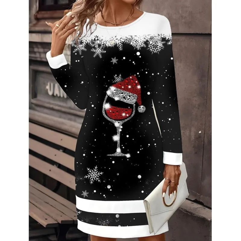 Weihnachtspullover Kleid Damen | Schneemann-Print & Bequemer Schnitt 2