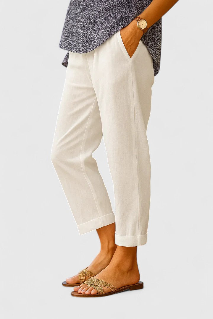 Weiße Hose Damen – Bequeme Stoffhose für Sommer, Atmungsaktive Damenhosen im Relaxed Fit, Vielseitig Kombinierbar 0