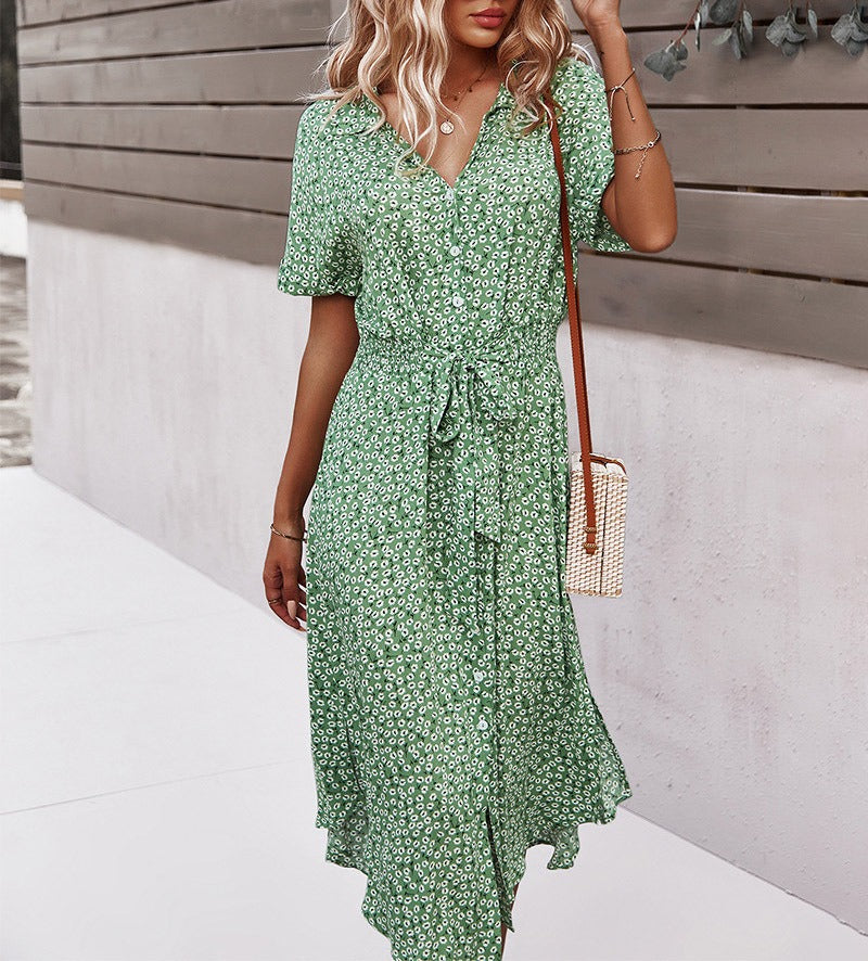 Damen Midi Kleid mit Blumendruck für den Sommer – Bequem und Elegant