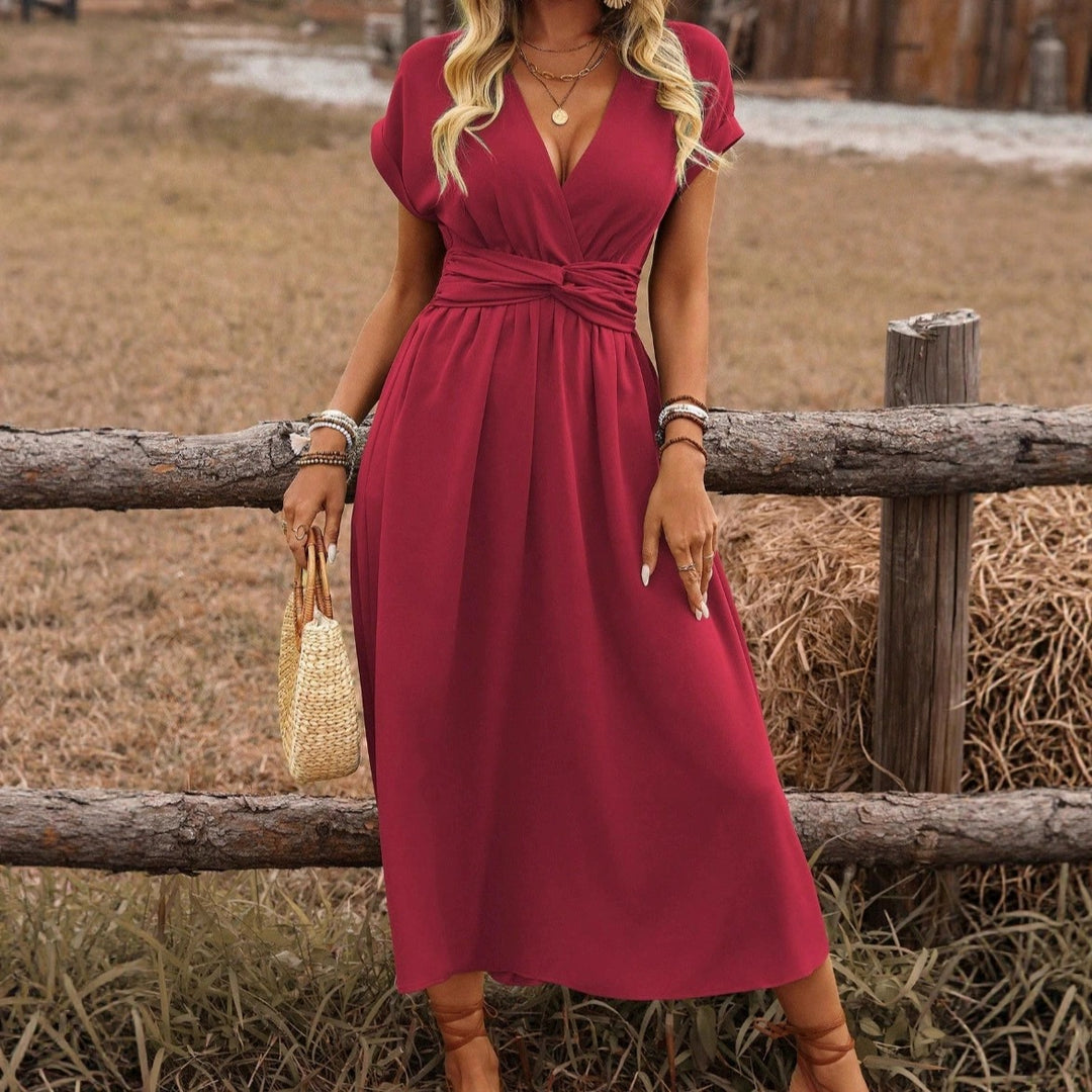 Elegantes, langes Boho-Kleid mit V-Ausschnitt für Damen