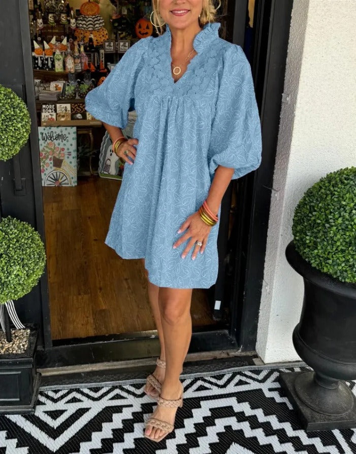 Elegantes Satinkleid mit Puffärmeln für Damen - Stilvolles Sommeroutfit