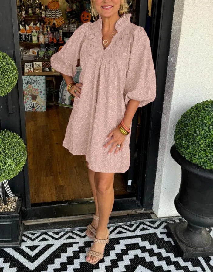 Elegantes Satinkleid mit Puffärmeln für Damen - Stilvolles Sommeroutfit