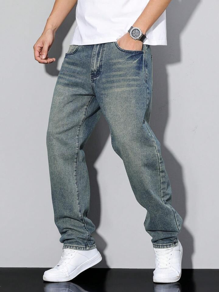 Herren-Jeans mit geradem Bein und Washed-Optik